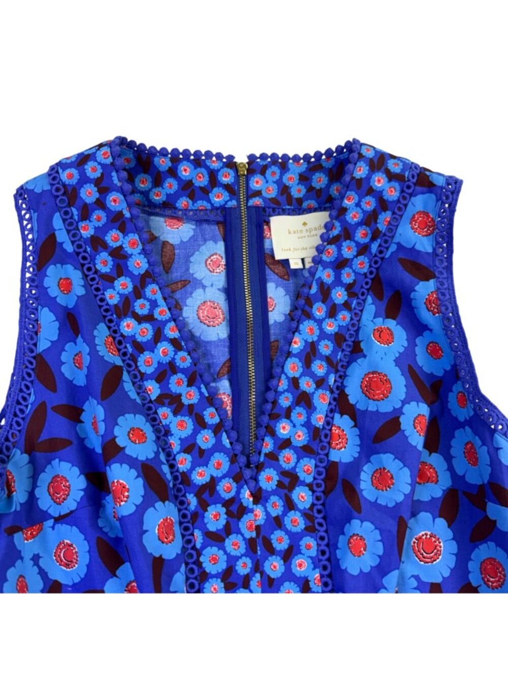 Kate Spade Women’s Blue Cotton Blend Floral Sleeveless Dress Size 10 - Picture 4 of 10